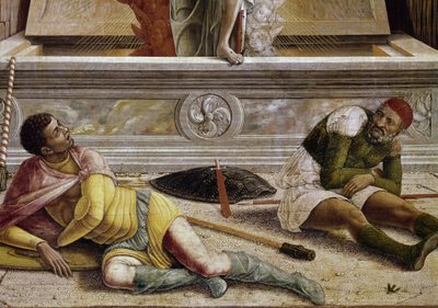 復活、サン・ゼーノの祭壇画のプレデルの細部（木にテンペラ 作： Andrea Mantegna