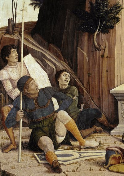 サン・ゼーノの祭壇画のプレデルの細部「復活」（パネルにテンペラ 作： Andrea Mantegna