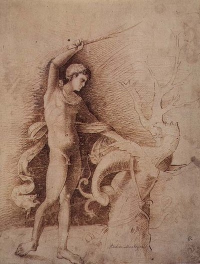 ドラゴンと戦う若い男 作： Andrea Mantegna