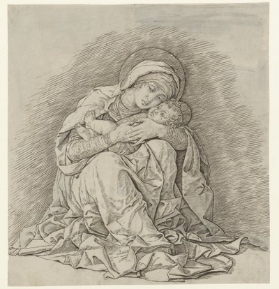 座っているメアリーと子供 作： Andrea Mantegna