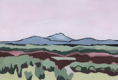 ピンクの空と広大な大地、2024年（アクリル、紙） 作： Andrea Mejia