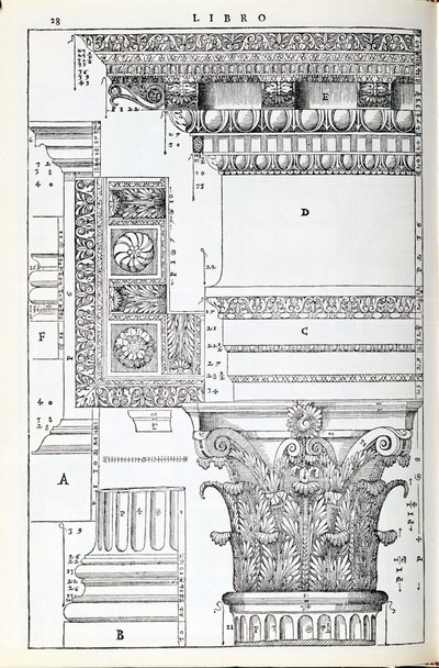 1570年に最初に出版された、パラディオによって書かれた「I Quattro Libri dell&39;Architettura」のファクシミリコピーからのイラスト 作： Andrea Palladio