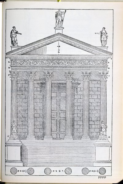 ニーム神殿の標高、パラディオが1570年に出版した「I Quattro Libri dell&39;Architettura」のファクシミリコピーからのイラスト 作： Andrea Palladio