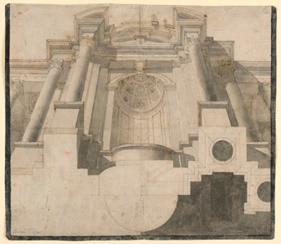 下から見た建築、アンドレア・ポッツォの「画家と建築家の視点」のプレート 55 のデザイン 作： Andrea Pozzo