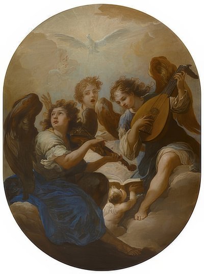 音楽を作る3人の天使。 1720より前 作： Andrea Procaccini