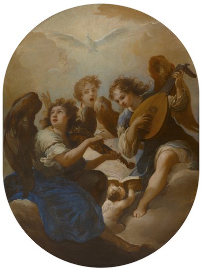3つの音楽を作る天使、1720年以前 作： Andrea Procaccini
