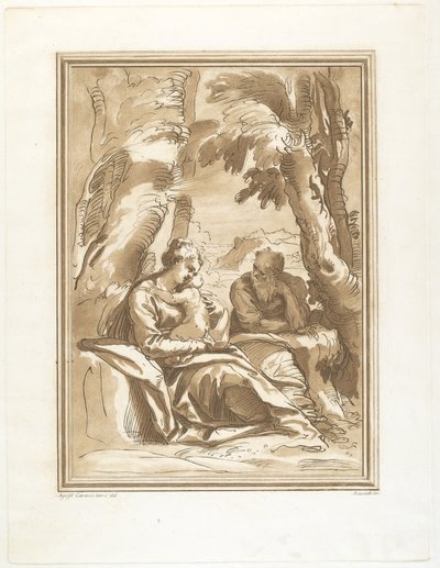 エジプトへの逃亡中の休息 作： Andrea Scacciati after Agostino Carracci