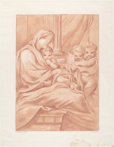 二人の天使を持つ聖母子 作： Andrea Scacciati after Correggio