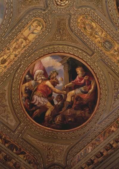 図書館の天井から見た帝国の寓話、1556 作： Andrea Schiavone