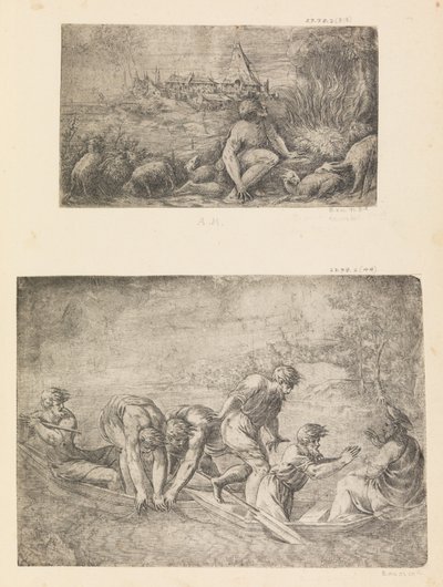 Moses and the Burning Bush, the Miraculous Draft of Fishes, ca. 1544-48。 作： Andrea Schiavone
