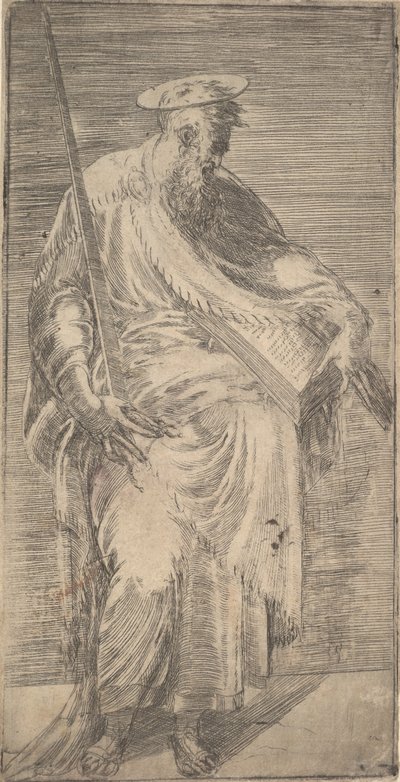 剣と本を持った聖パウロ、キリストと使徒、1540-63年。 作： Andrea Schiavone