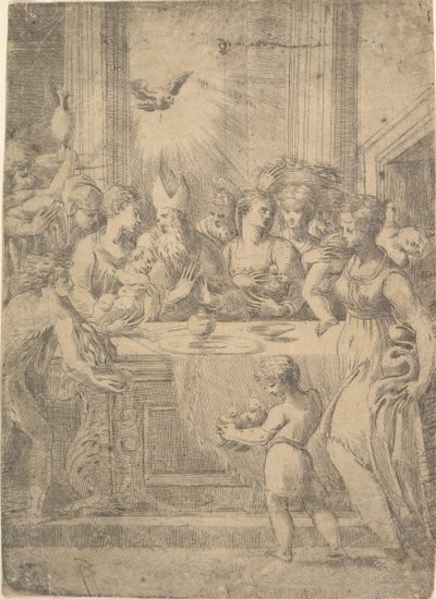 神殿でのキリストの紹介、約。 1543-46。 作： Andrea Schiavone