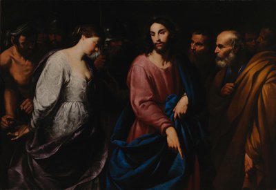 キリストと姦通で捕らえられた女性、1630年頃。 作： Andrea Vaccaro