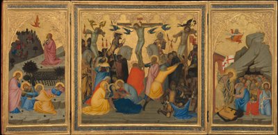 キリストの受難の場面: 庭の苦しみ、磔刑…、1380年代。 作： Andrea Vanni