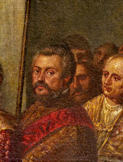 ヴェネツィアの上院議員、1574年にヴェネツィアを訪れたフランスのアンリ3世の詳細、4つの扉の部屋から（詳細：71525） 作： Andrea Vicentino
