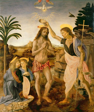 洗礼者ヨハネによるキリストのバプテスマ、1475年頃 作： Andrea and Vinci Verrocchio