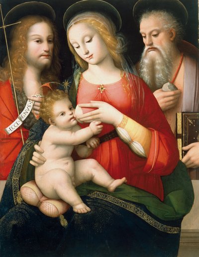 子供と聖人とのマドンナ洗礼者ヨハネとジロラモ 作： Andrea del Brescianino