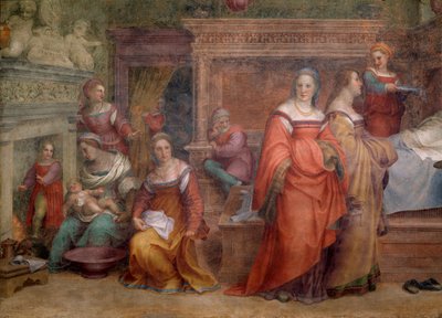 聖母の誕生（詳細フレスコ画 作： Andrea del Sarto