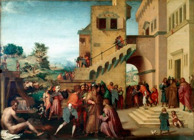 ヤコブの息子ヨセフの歴史 「ファラオの夢を解釈するヨセフ」 アンドレア・デル・サルト（1486-1530）による木の上の絵画 1515-1517年 薄暗い。98x135 cm フィレンツェ、パラッツォ・ピッティ、ガレリア・パラティーナ 作： Andrea del Sarto