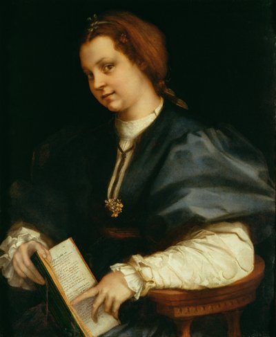 ペトラルカによる詩の書を持つ女性、1514年 作： Andrea del Sarto