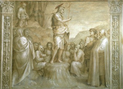 アンドレア・デル・サルト（1486-1530）の「聖ヨハネの物語」、フレスコ画、詳細、フィレンツェ、スカルツォの回廊 作： Andrea del Sarto