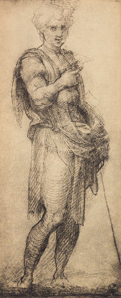 アンドラデルサルトが描いた男性像の研究。内閣描画と版画、ウフィツィ美術館、フィレンツェ 作： Andrea del Sarto