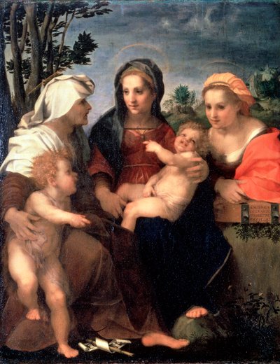 聖母マリアと聖カタリナ、エリザベス、洗礼者ヨハネ、1510年代。 作： Andrea del Sarto