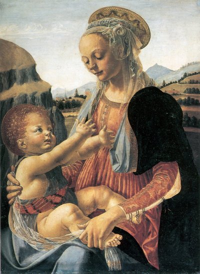 ドイツ語：Maria mit dem Kind 座る子と聖母 作： Andrea del Verrocchio