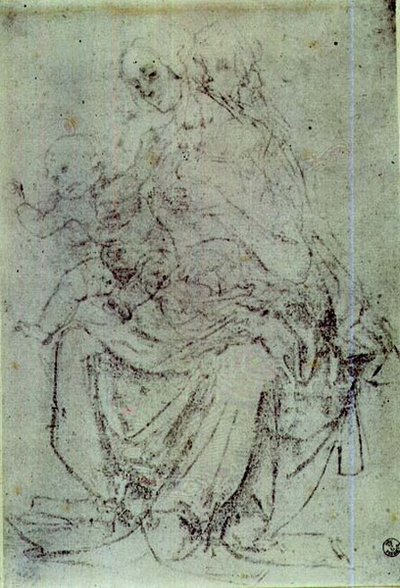 聖母子像の習作（紙にチョーク 作： Andrea del Verrocchio