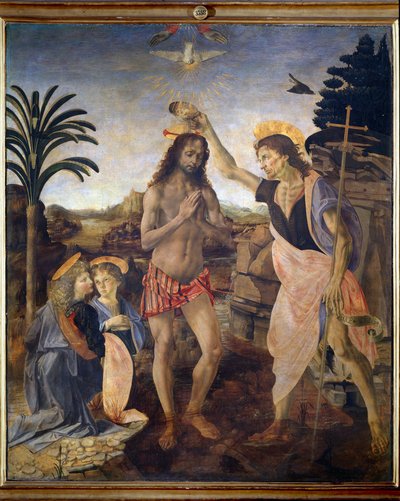 キリストの洗礼 - パネルに油彩、テンペラ 作： Andrea del Verrocchio