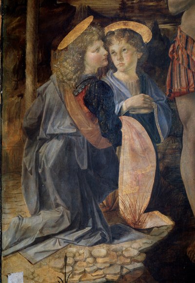 キリストの洗礼、詳細 - パネルに油彩、テンペラ 作： Andrea del Verrocchio