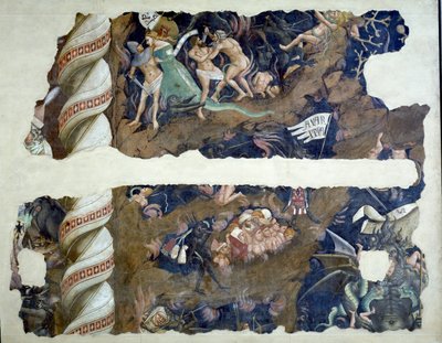 死の勝利、地獄を描いた断片の詳細、1348フレスコ画 作： Andrea di Cione Orcagna