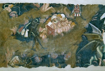 死の勝利、地獄の落とし穴でのろわれた詳細、1348フレスコ画 作： Andrea di Cione Orcagna