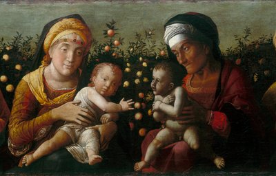 聖人エリザベス、ジョン、ザッカリーの聖家族、詳細 作： Andrea school of Mantegna