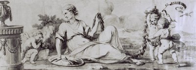 プッティを抱く女性像、アレゴリー的構成、1754年頃、アンドレア・アッピアーニ（1754-1817）によるチェストのデザイン、ジュゼッペ・マッジョリーニによるビューロー、イタリア 作： Andrea the Elder Appiani