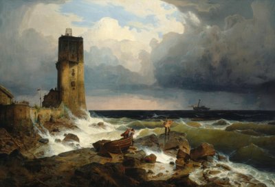 灯台のある偉大な海軍、アーヘンバッハ 作： Andreas Achenbach