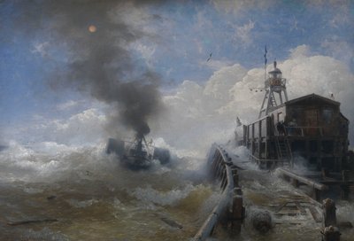 オステンド港を出るタグボート 作： Andreas Achenbach