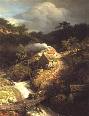激流のある山の風景 作： Andreas Achenbach