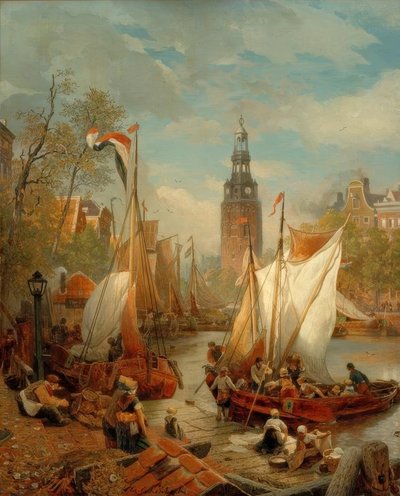 アムステルダムの港の風景（オランダのビーチの写真） 作： Andreas Achenbach