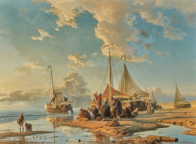 漁獲後のオランダの漁師。 1853 作： Andreas Achenbach
