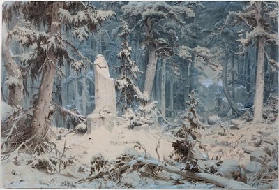 雪に覆われた森、1835 作： Andreas Achenbach