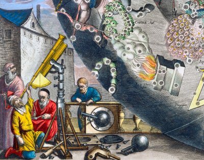 望遠鏡を通して見る天文学者、1660-1661 作： Andreas Cellarius