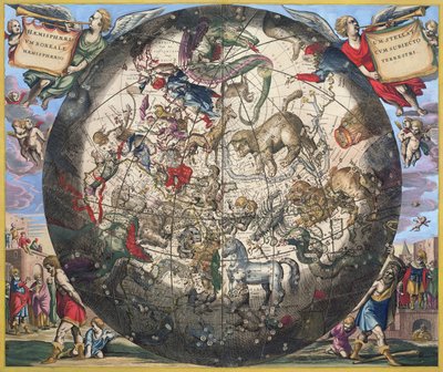 ピーターシェンク（1660-1719）とジェラールヴァルク（1651-1726）によって彫刻された「天体地図、または宇宙の調和」からの北半球（北半球）半球（手塗りの彫刻） 作： Andreas Cellarius