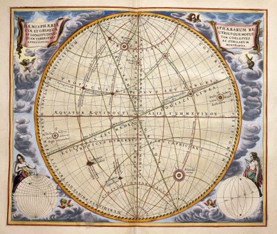 地球から見た惑星や星の軌道（Andreas Cellarius（1596-1665）の『Harmonia Macrocosmica』からのエングレービング 作： Andreas Cellarius
