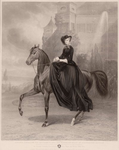 バイエルンのエリザベス (1837-1898) の騎馬肖像画 (オーストリア皇后、通称シシー)。 Andreas Johann Fleischmann (1811-1878) の作品、銅に彫刻 作： Andreas Johann Fleischmann