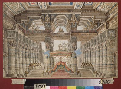 エジプトのセザールバレエの準備装飾. Andreas Leonhard Roller (1805-1891) の作品、紙に水彩、ガッシュ 作： Andreas Leonhard Roller