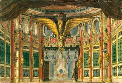 オペラの舞台デザイン、D。Auber作、1837年のブロンズ馬 作： Andreas Leonhard Roller