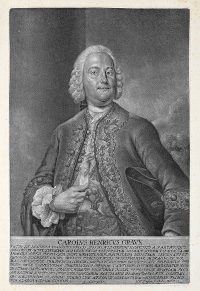 カールハインリッヒグラウン（1703-59）は、ヴァレンティンダニエルプレイスラー（1717-65）1752（メゾティント）によって彫刻されました 作： Andreas Moller