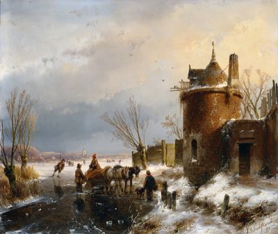 冬の情景（パネルに油彩） 作： Andreas Schelfhout