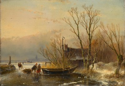ウッドギャザラーと氷上の冬のシーン 作： Andreas Schelfhout